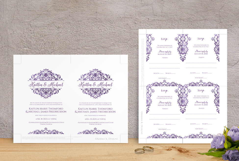Pocket Wedding Invitation Template Set | Natalia (Faded Eggplant)