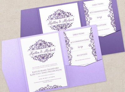 Printable Pocket Wedding Invitations - Purple