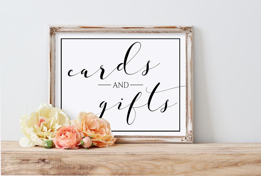 Printable Wedding Sign - Cards & Gifts - Black Calligraphy