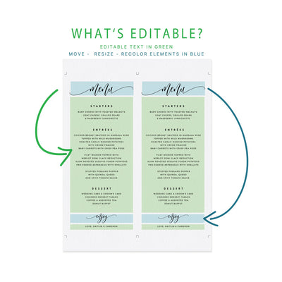 Editable Wedding Menu Template