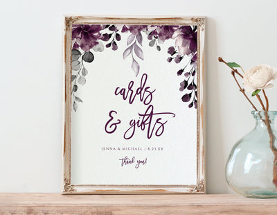 Purple Watercolor Cards & Gifts Sign Template