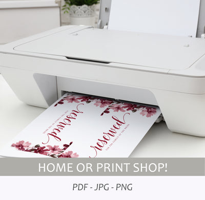 Printable Reserved Sign  | Painted Marsala Bliss Bouquet | Editable Templett