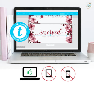 Printable Reserved Sign  | Painted Marsala Bliss Bouquet | Editable Templett