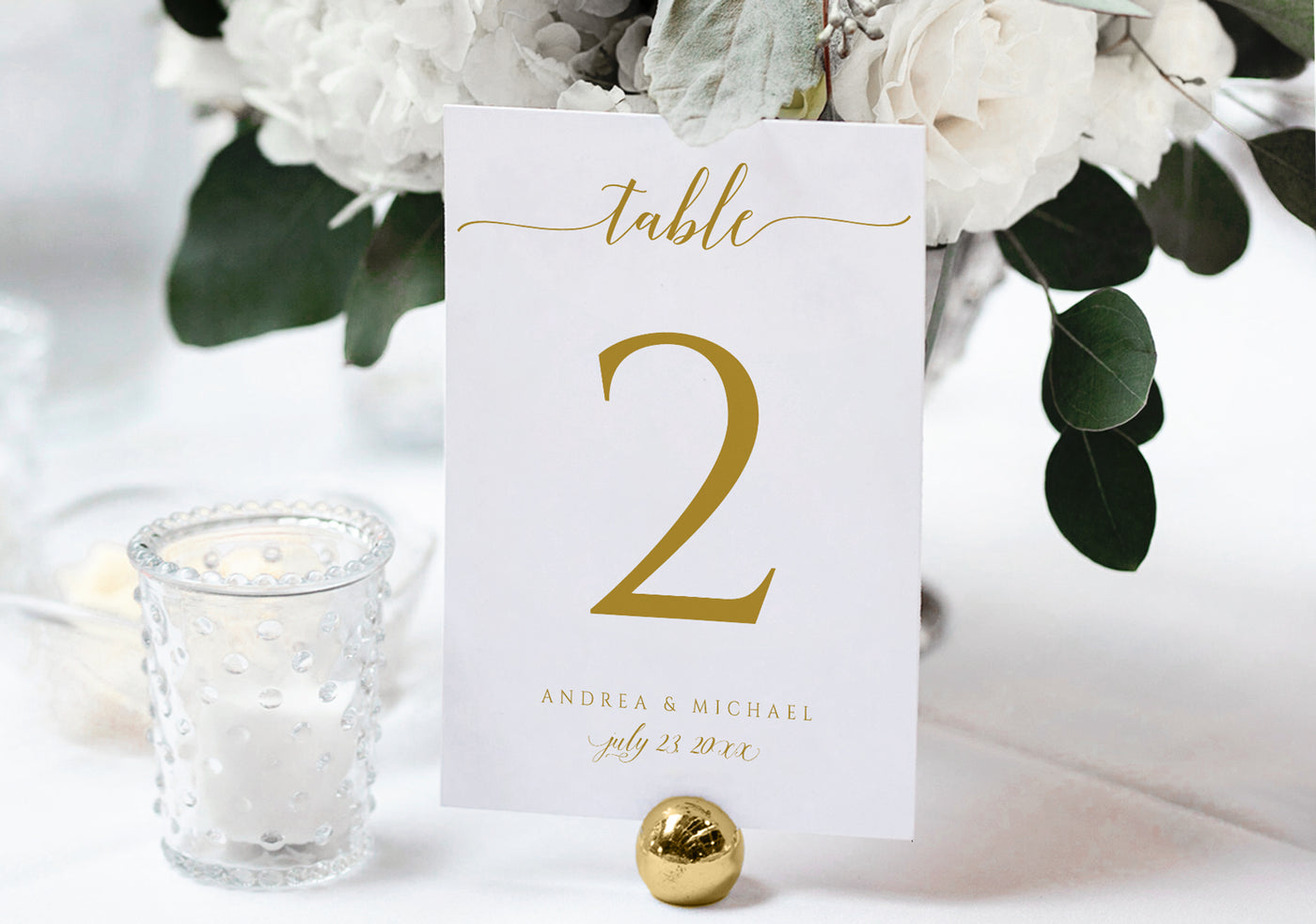 Gold Wedding Table Number Template