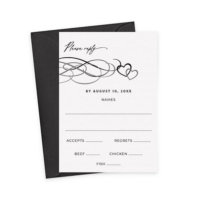 Black & White Hearts - Wedding RSVP Card Template