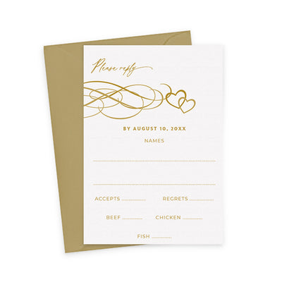 Gold Hearts RSVP Card Template