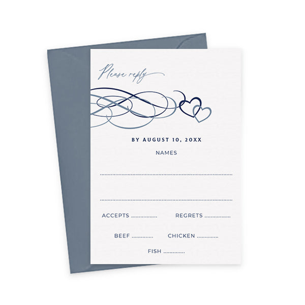 Dusty Blue Hearts RSVP Card