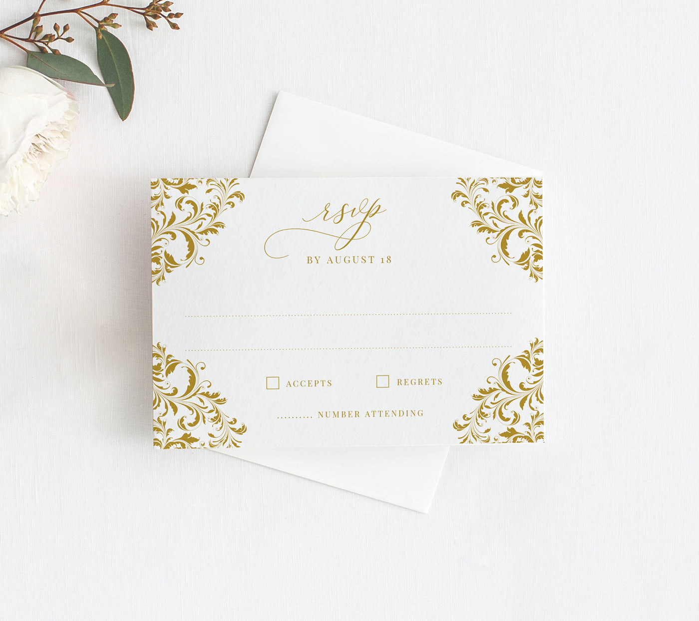 Vintage Wedding Invitation Template Suite Set | 5 x 7 | Nadine (Gold or Any Color) | Edit Online in Templett