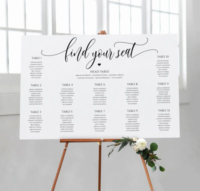 Editable Wedding Seating Chart Template Poster | Flair Calligraphy - 24x36, 18x24 | Templett PDF
