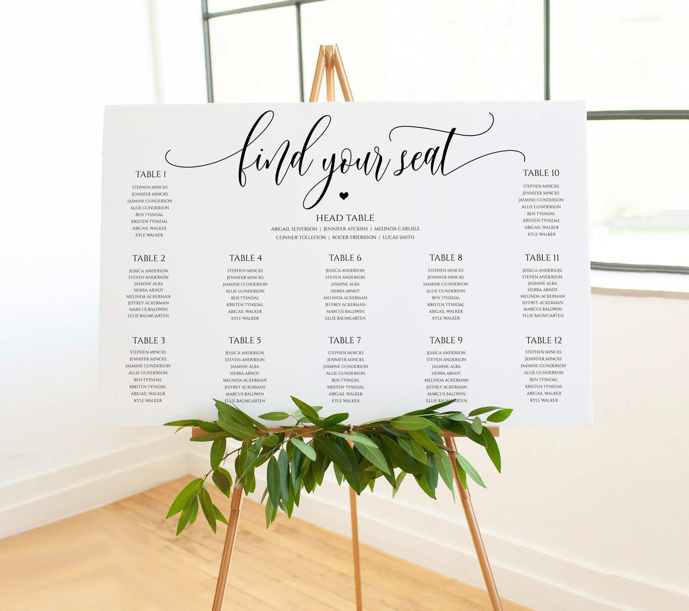 Editable Seating Chart Template for Weddings