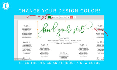Editable Color Seating Chart Poster | Bounce Calligraphy - 24x36, 18x24 | Templett