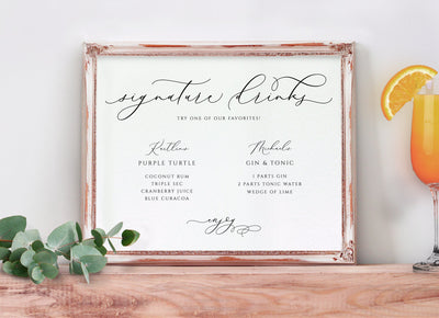 Signature Drinks Wedding Bar Sign Template