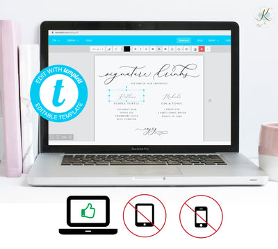 Signature Drinks Sign Template | Romantic Elegant | Templett | 8 x 10