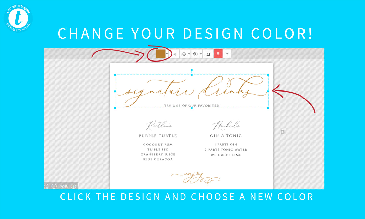 Signature Drinks Sign Template | Romantic Elegant | Templett | 8 x 10