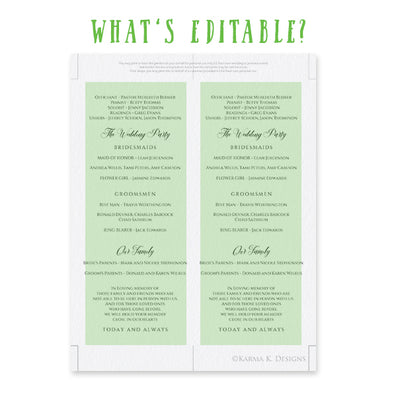 Sketched Calligraphy Wedding Program Template | Editable PDF (Instant Download) | Tea-Length (Shown in Black)