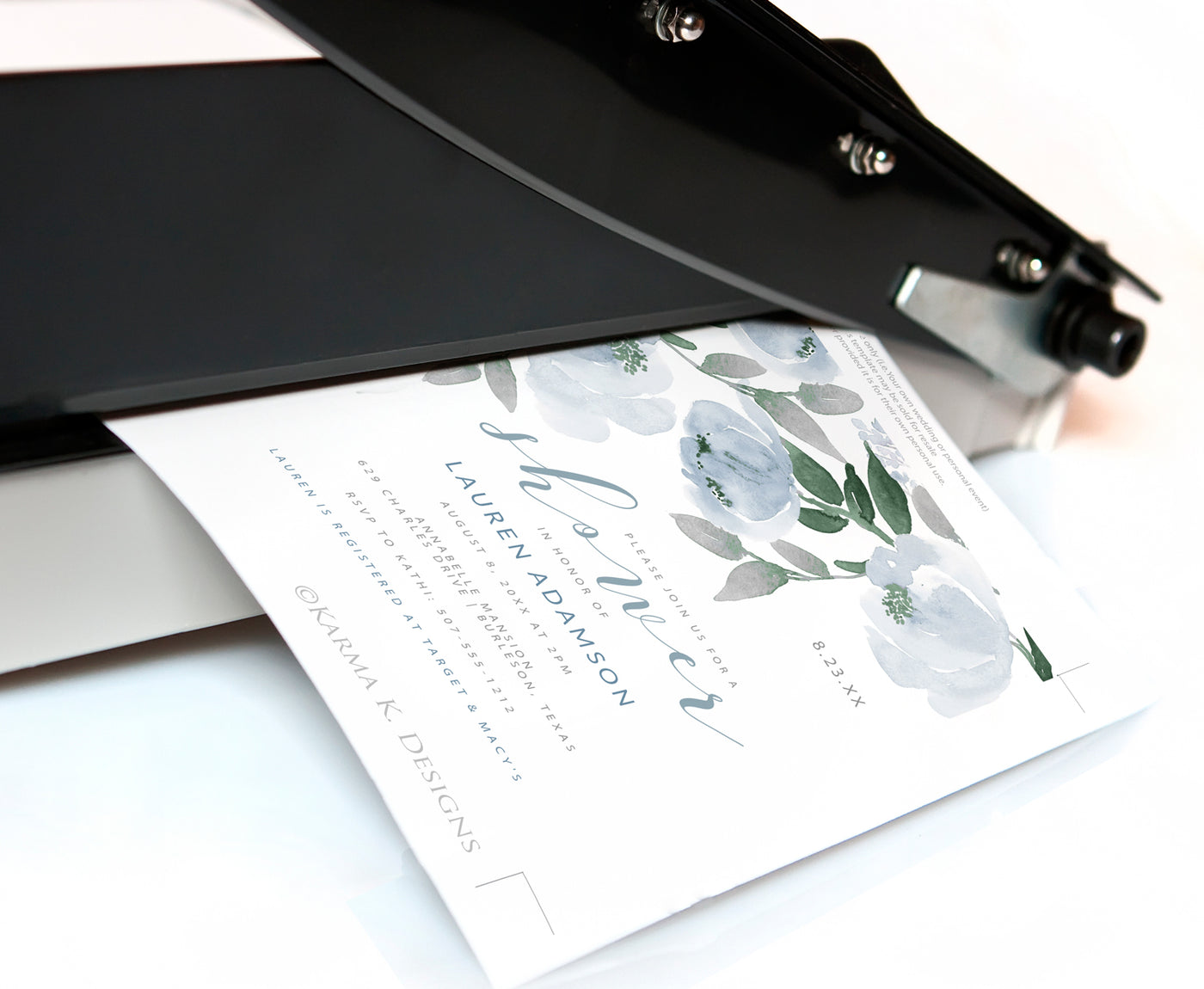 Bridal Shower Invitations Template | 5 x 7 | Soft Dusty Blue Watercolor Bouquet | Templett