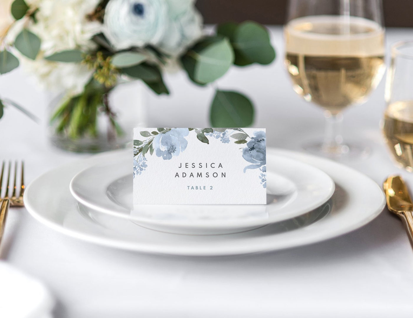 Dusty Blue Place Cards for Wedding or Bridal Shower