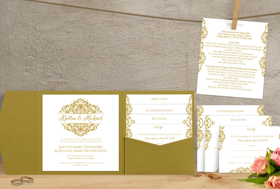 Pocket Wedding Invitations | Natalia (Gold)  | Square