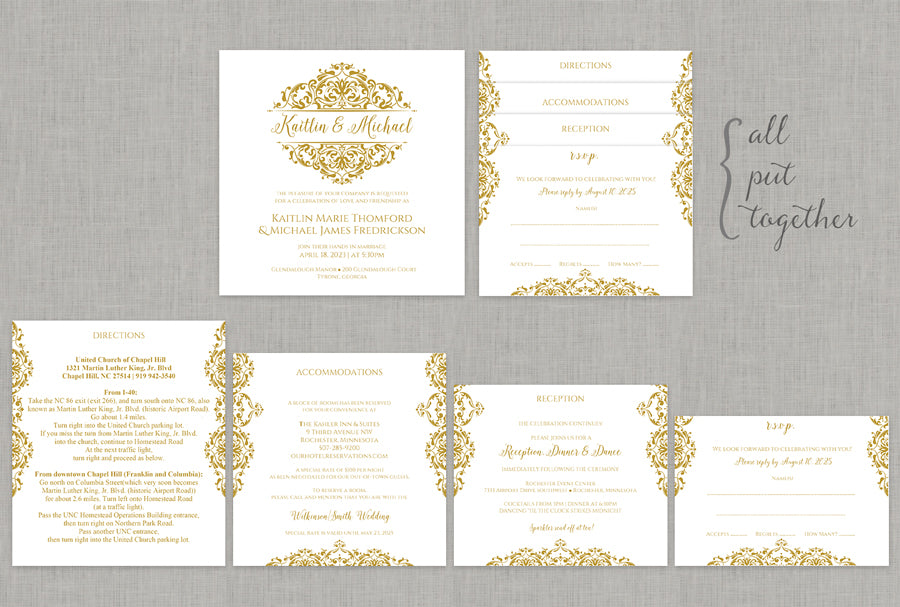 Pocket Wedding Invitations | Natalia (Gold)  | Square