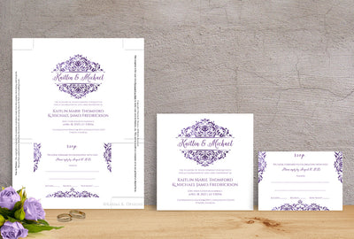 Pocket Wedding Invitations | Natalia (Faded Eggplant)  | Square