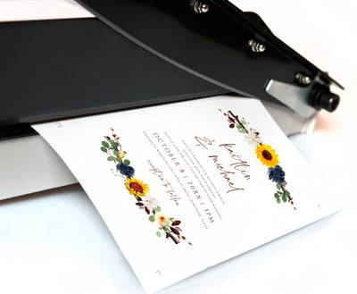 Fall Wedding Invitations Template | 5 x 7 | Rustic Sunflowers Branch | Editable Templett