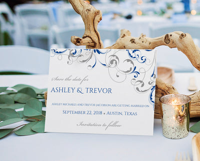 Elegant Save the Date Cards - Blue & Gray