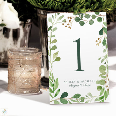 Eucalyptus Leaves Wedding Table Numbers