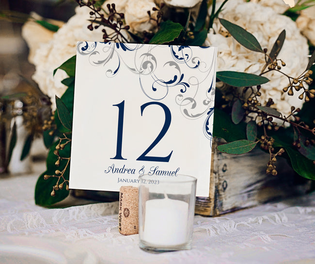 Boho Wedding Table Numbers - Navy & Silver