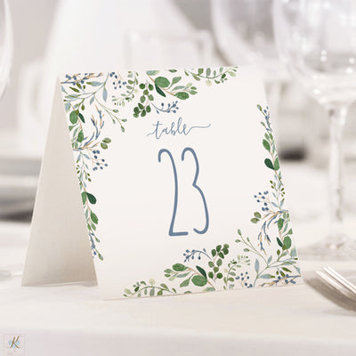 Table Number Tents Template | Chic Greenery | Editable PDF
