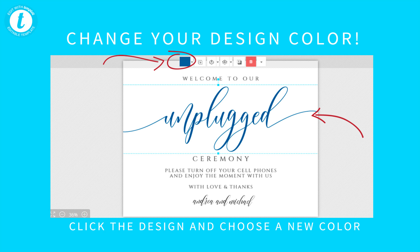 Unplugged Wedding Sign Template | Poster | Flair Calligraphy (Editable Color) | Templett