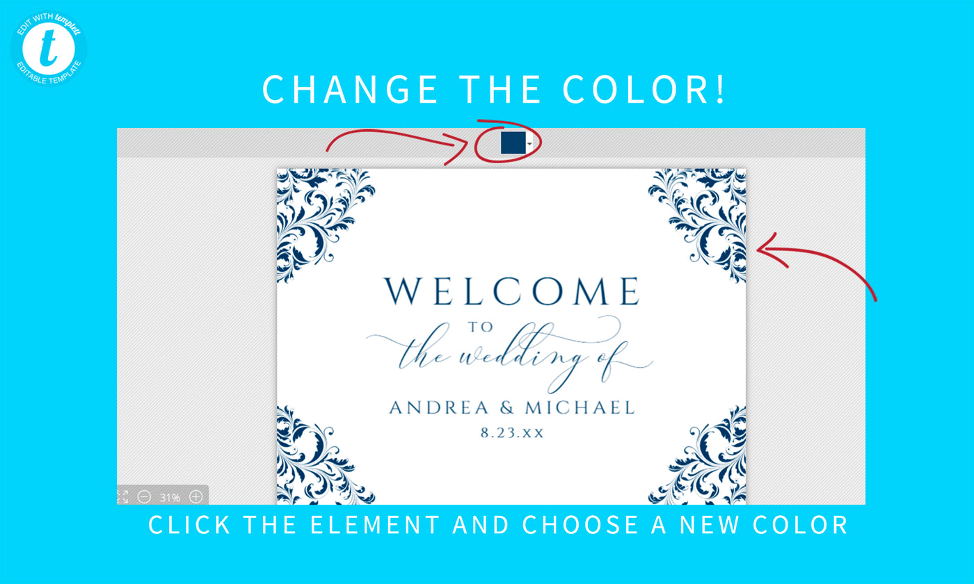 Vintage Welcome Sign - Wedding Poster | Nadine (Editable Color) | Templett - 2 Sizes