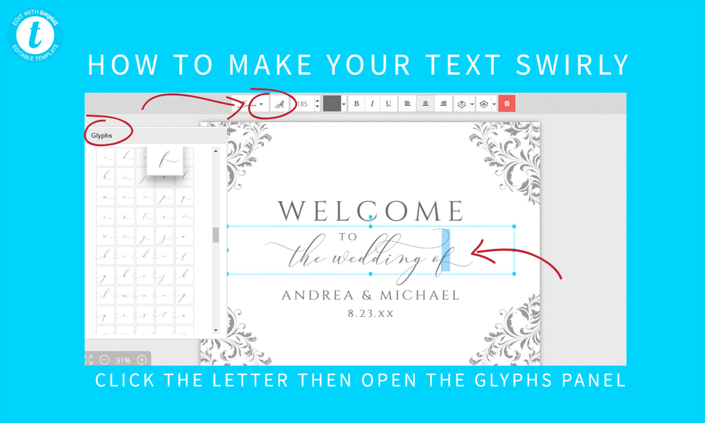 Vintage Welcome Sign - Wedding Poster | Nadine (Editable Color) | Templett - 2 Sizes
