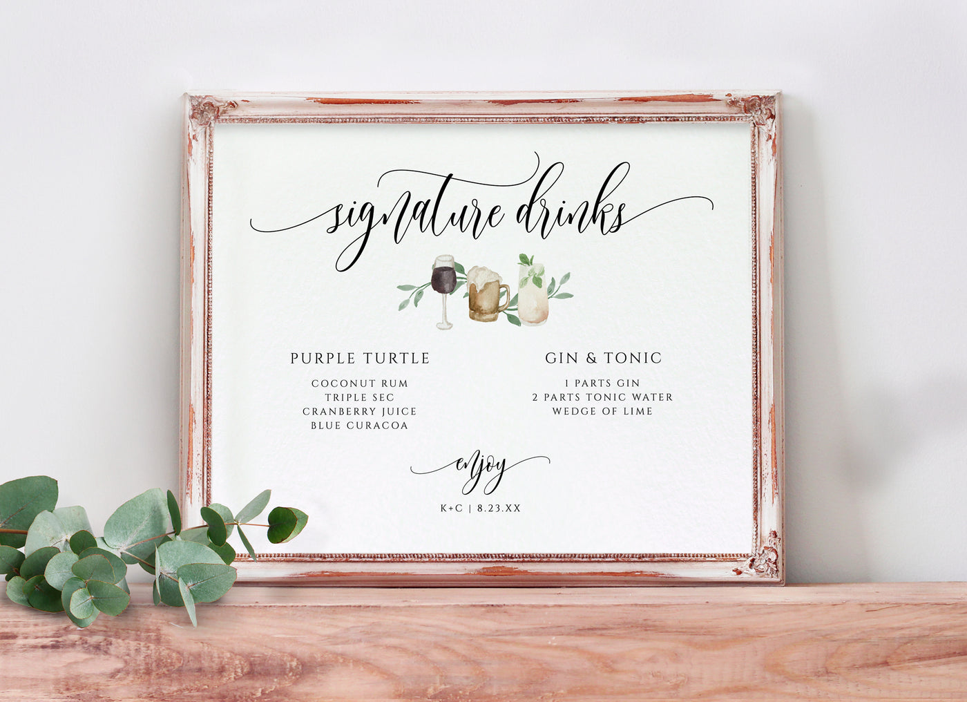 Signature Drinks Sign Watercolor