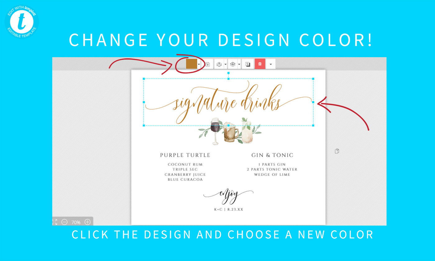 Copy of Signature Drinks Wedding Sign Template V2 | Flair Calligraphy 8x10 | Editable Color Templett