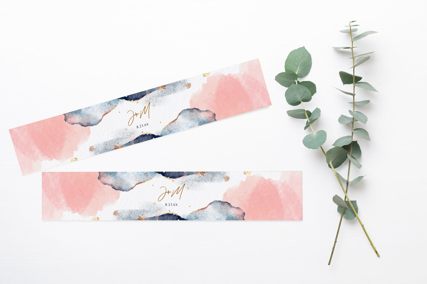 Belly Band Template - Invitation Wrap | Mountain Mist (Navy & Pink) | Editable Templett