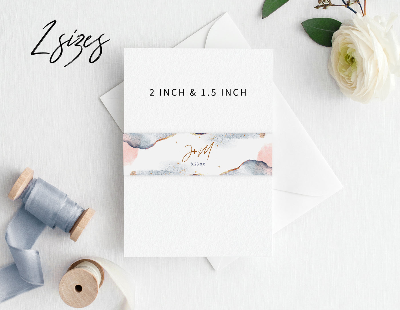 Belly Band Template - Invitation Wrap | Mountain Mist (Navy & Pink) | Editable Templett