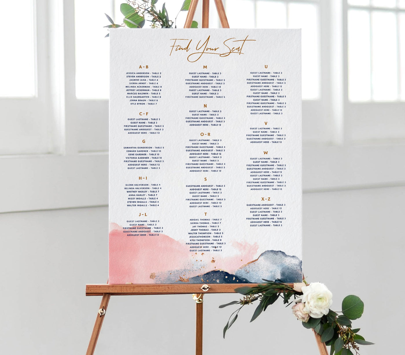 Magical Mountain Mist Seating Chart Template - Watercolor