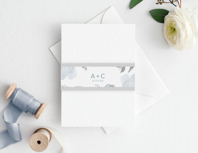 Belly Band Template - Invitation Wrap | Soft Dusty Blue Watercolor | Editable Templett