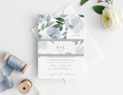 Belly Band Template - Invitation Wrap | Soft Dusty Blue Watercolor | Editable Templett