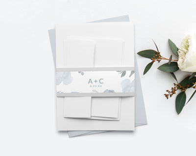 Soft Dusty Blue Invitation Belly Band Template