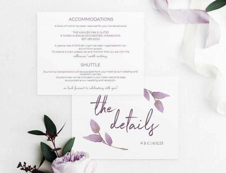Wedding Details Card Template - Boho Vines (Dusty Purple) 5.5 x 4.25