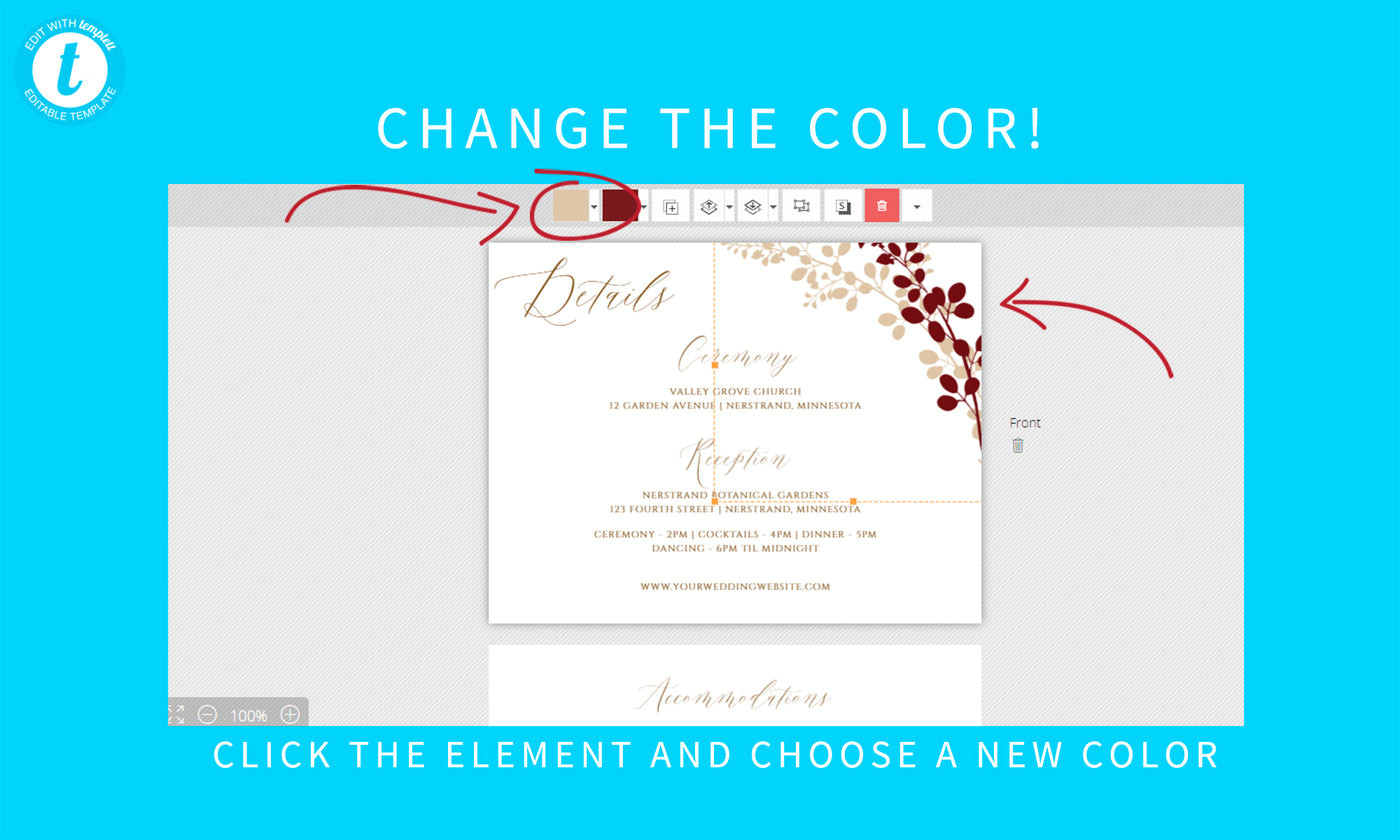 Wedding Details / Information Card Template | Exquisite Vines - 5.5 x 4.25 | Templett
