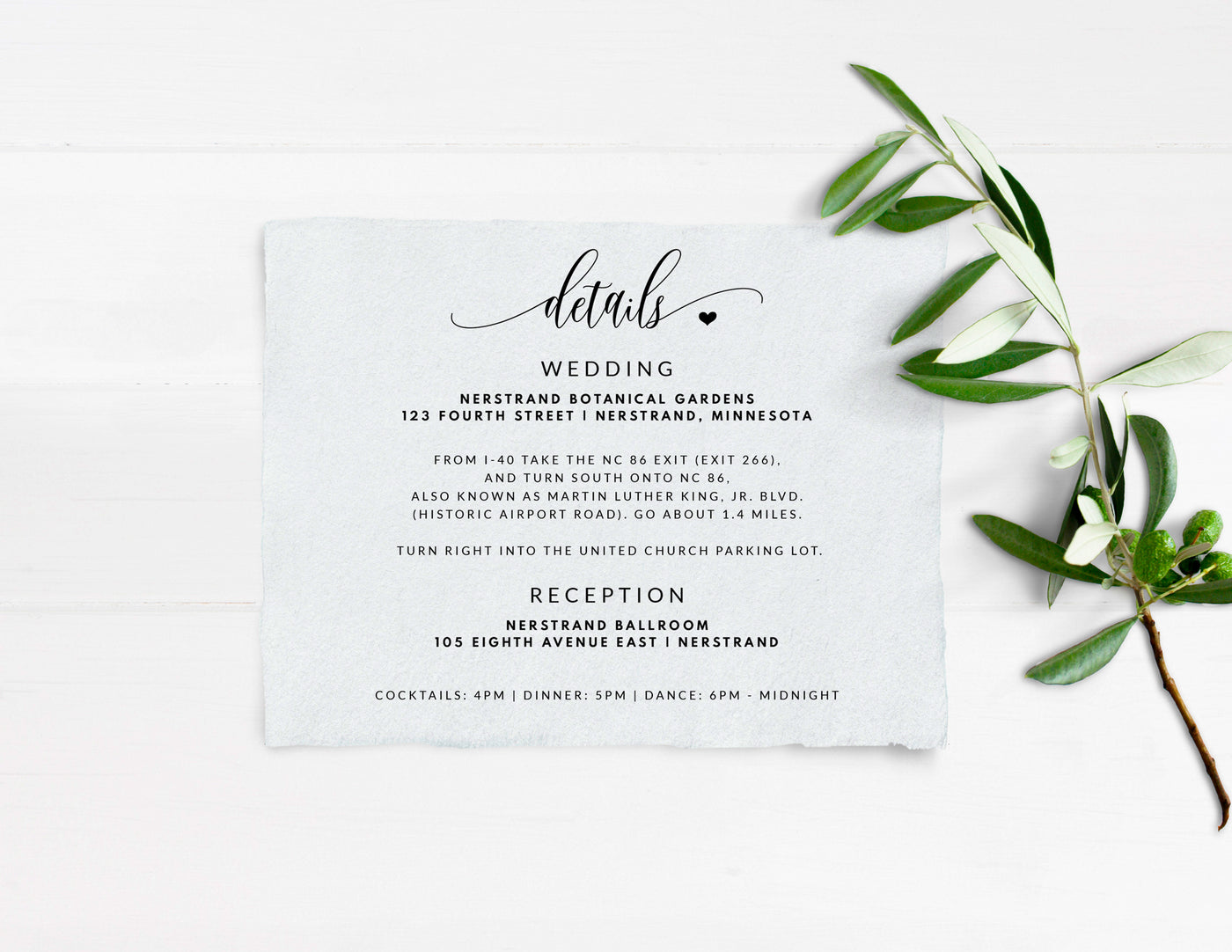 wedding details card template
