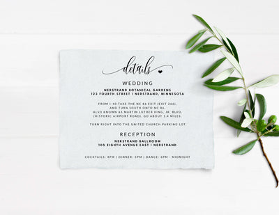 wedding details card template