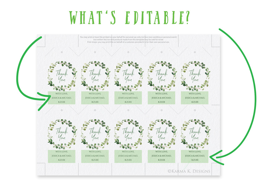 Wedding Favor Tags | 2 x 3.5 | Eucalyptus (Thank You) | Editable PDF