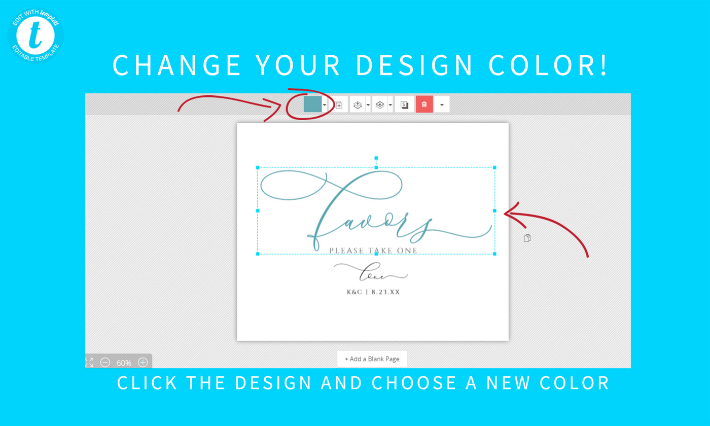 Editable Color Wedding Favors Sign Template | Romantic Elegant | Templett | 5x7 and 8x10