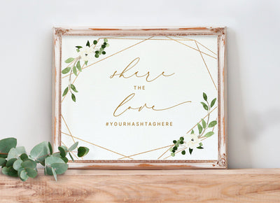 Wedding Hashtag Sign - Geometric Greenery