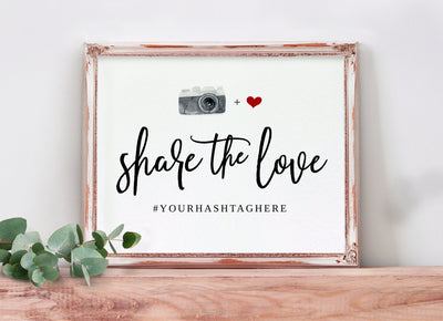 Wedding Hashtag Sign Template - Watercolor Camera