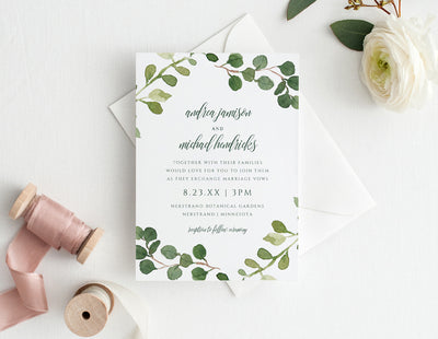 Wedding Invitation Template | 5 x 7 | Eucalyptus Leaves | Editable PDF