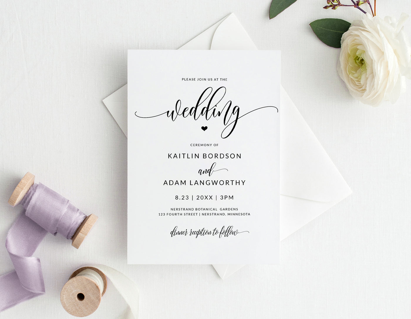Fun Wedding Invitation Template Suite Set | 5 x 7 | Flair Calligraphy - Editable Color | Templett